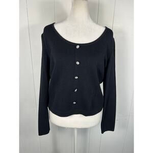St. John Basics women’s black pullover sweater with crystal buttons. Size 6